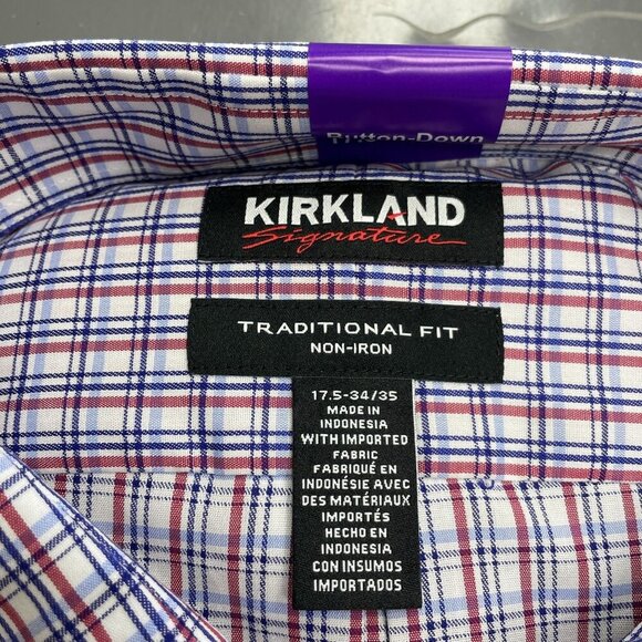 NEW Kirkland Signature Men's 17.5 x 34/35 Button-Down Dress Shirt Plaid - Picture 3 of 6
